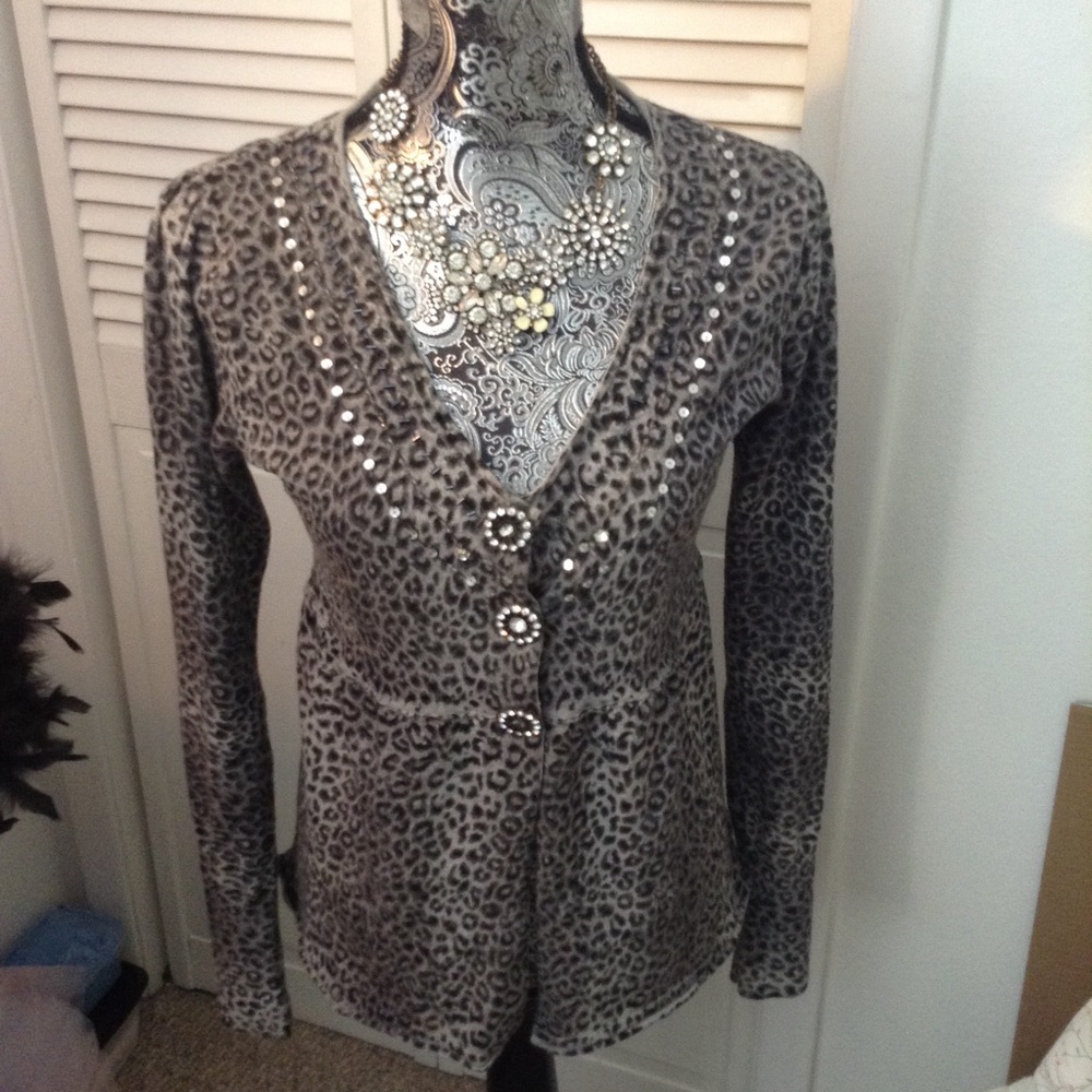 Y2K BABY DOLL CHARLOTTE LEOPARD SWEATER CARDIGAN/ TOP S NWOT